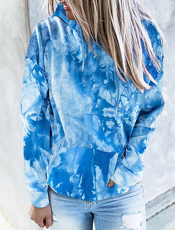 Tie-dye Printed Hooded Sweatshirt Long-sleeved Plus Size Top Women