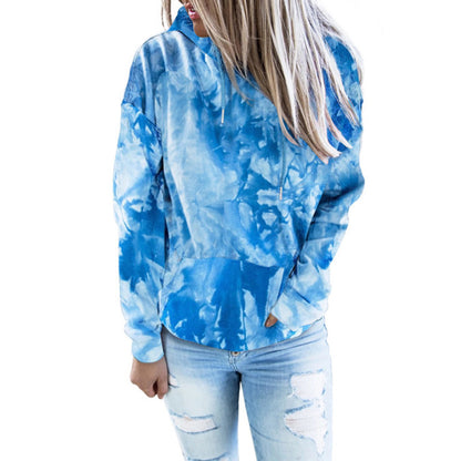 Tie-dye Printed Hooded Sweatshirt Long-sleeved Plus Size Top Women
