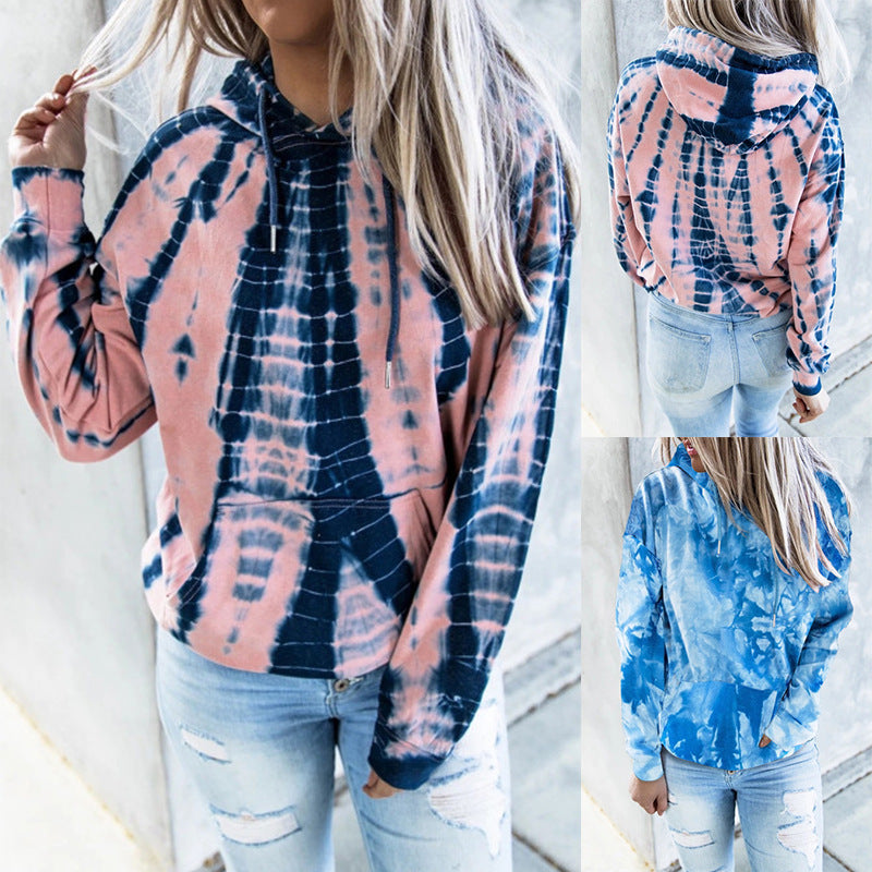 Tie-dye Printed Hooded Sweatshirt Long-sleeved Plus Size Top Women