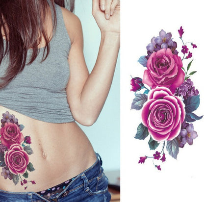 Flower tattoo sticker color sketch tattoo sticker flower peony rose plum tattoo sticker