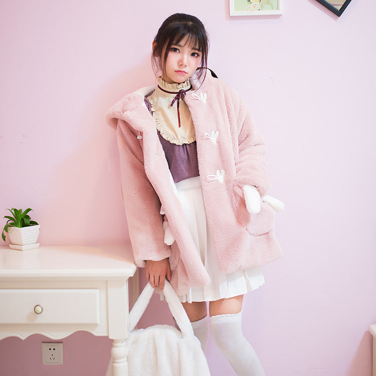 Pink faux fur rabbit fur coat coat