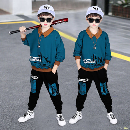 Big Boy Stand Collar Top Autumn Two Piece Set