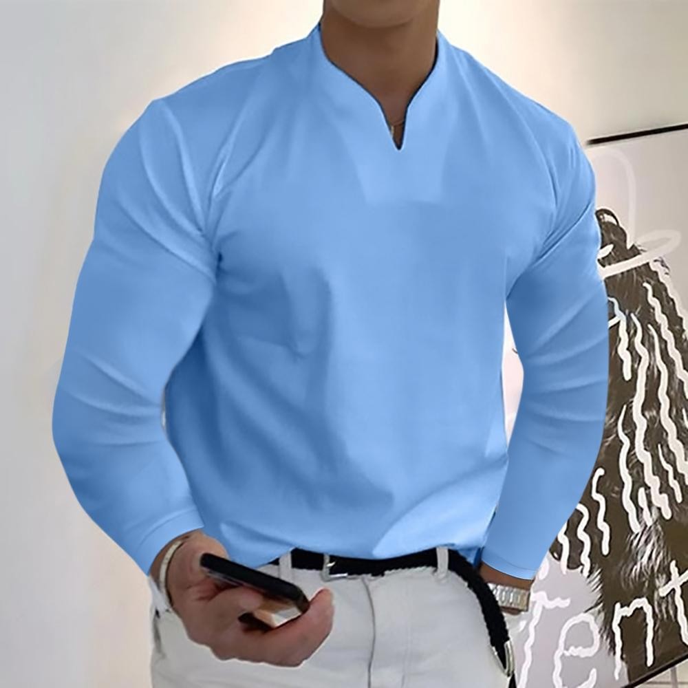 Men's V-neck Breathable Casual Long Sleeve T-shirt