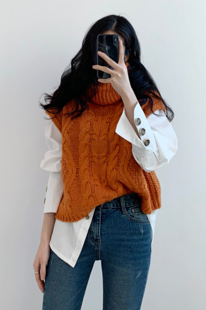 High neck linen Sweater Vest