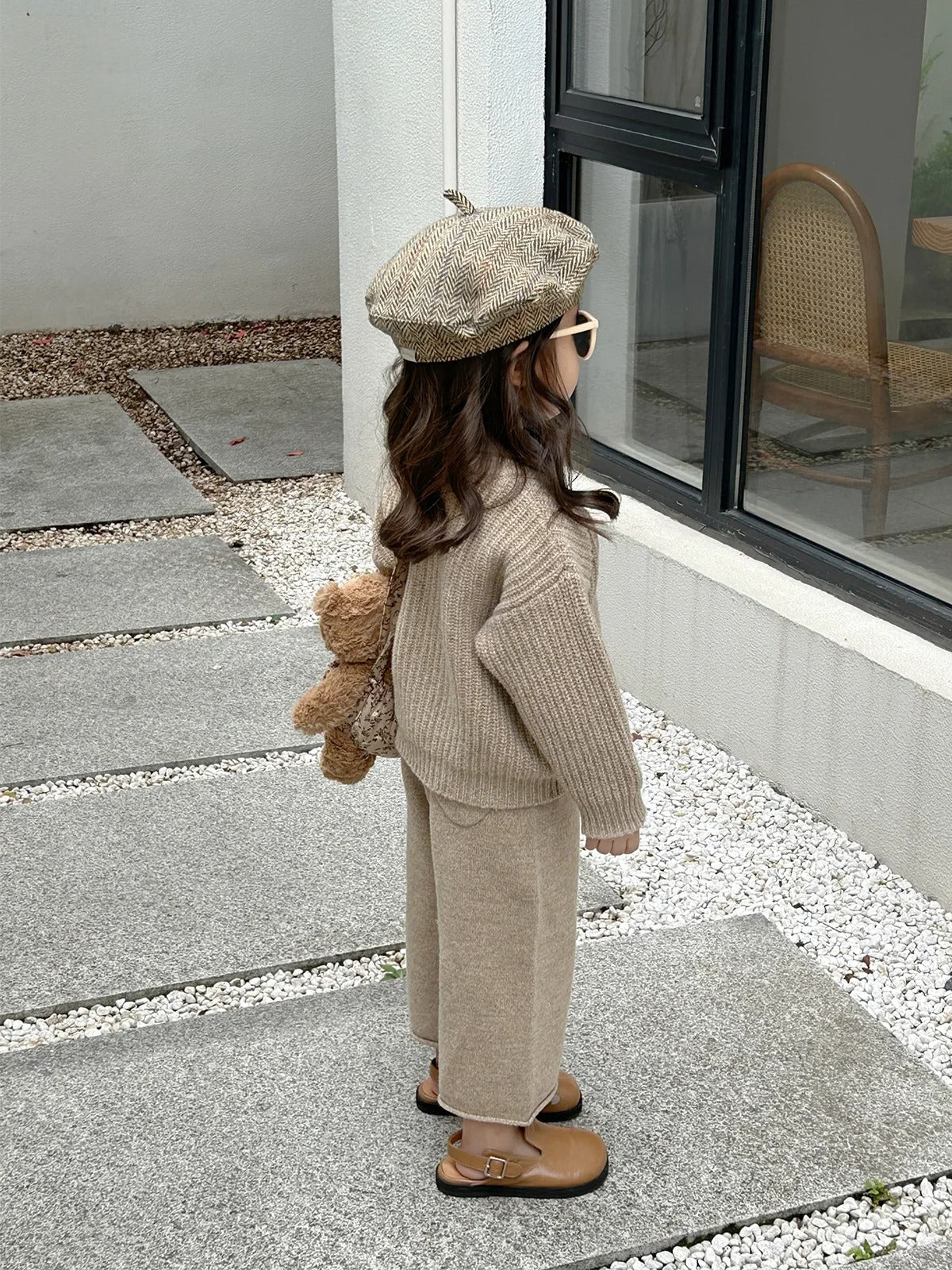 Girls Sweater Suit Sweater Knitted Wide-leg Pants