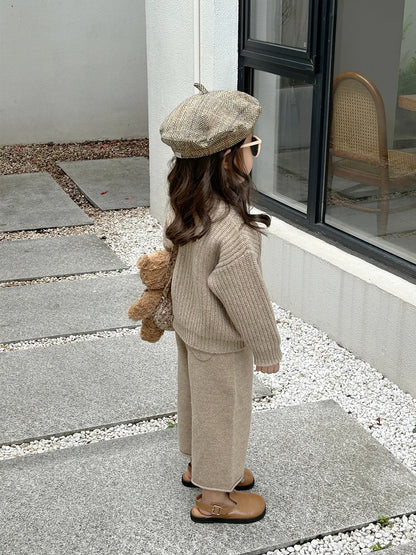 Girls Sweater Suit Sweater Knitted Wide-leg Pants