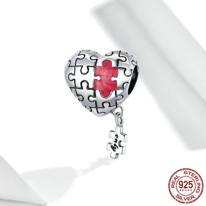 Love Puzzle 925 Silver Beads Heart Shaped Diy Bracelet Accessories