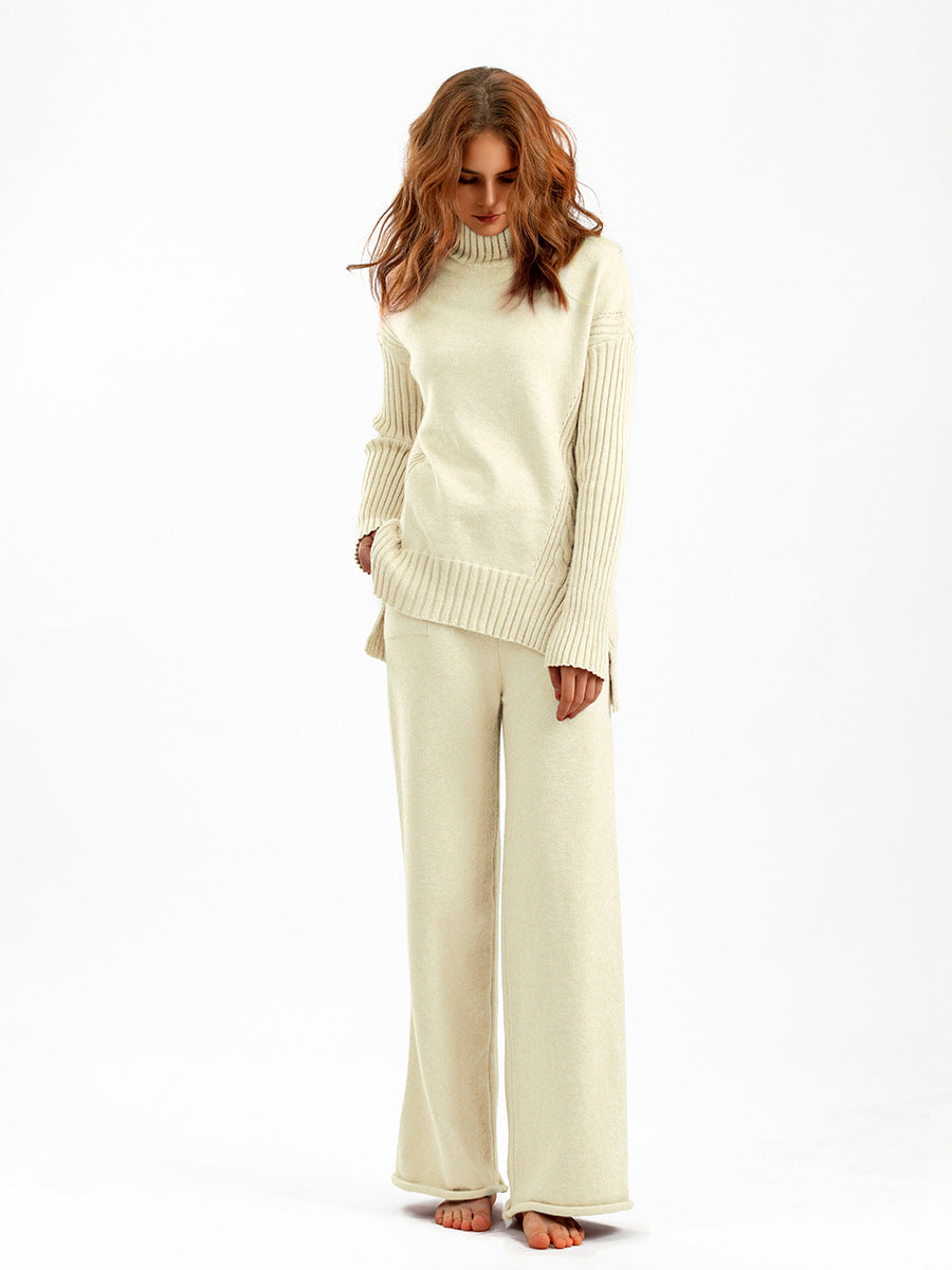 New Fashionable Stylish Sweater Suit Drape Knit Wide Leg Pants Two-piece Set For Women