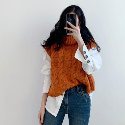 High neck linen Sweater Vest