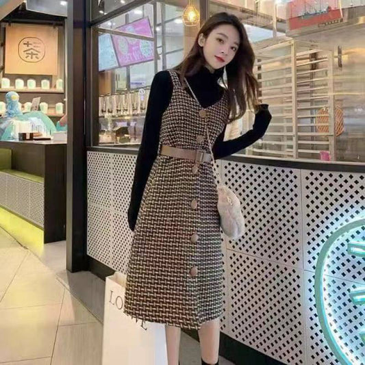 Women's Suspender Skirt Sweater Dress Suit