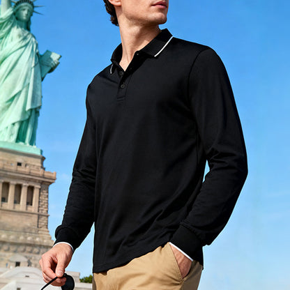 Men's Casual Jacquard Polo Shirt Quick-dry Breathable Long Sleeve