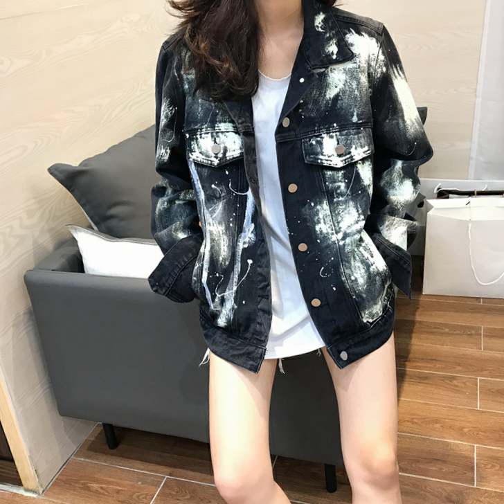 Denim jacket female black graffiti