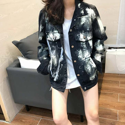 Denim jacket female black graffiti