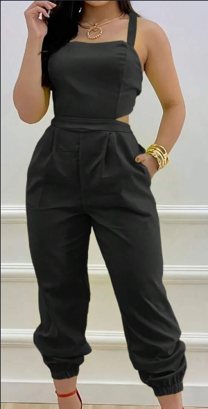 Women Casual Solid Color Strap Backless Jumpsuits With Ankle Cuffs For Spring Summer