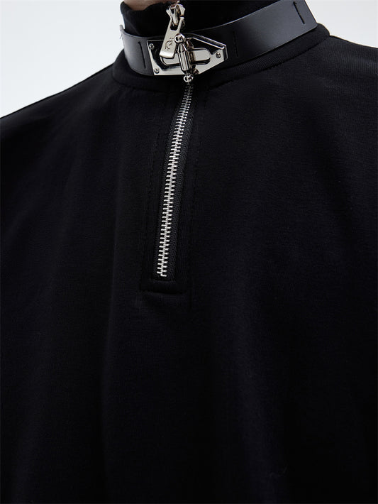 Leather Buckle Stand Collar Slim-fit Base Shirt For Men