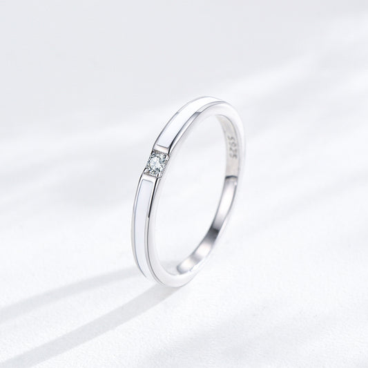 Korean Style S925 Sterling Silver Ultra-fine Single Diamond Zircon Ring
