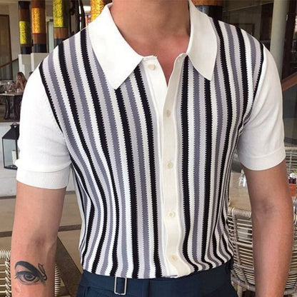 Black And White Stripes Contrast Color Knitwear Men