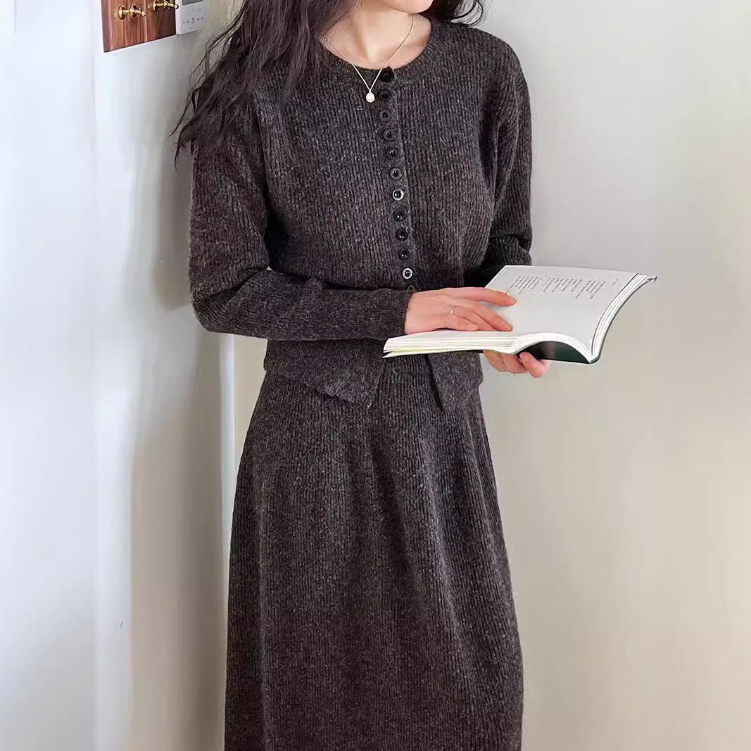Sweater Cardigan High Waist Skirt For Women