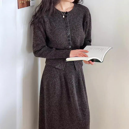 Sweater Cardigan High Waist Skirt For Women