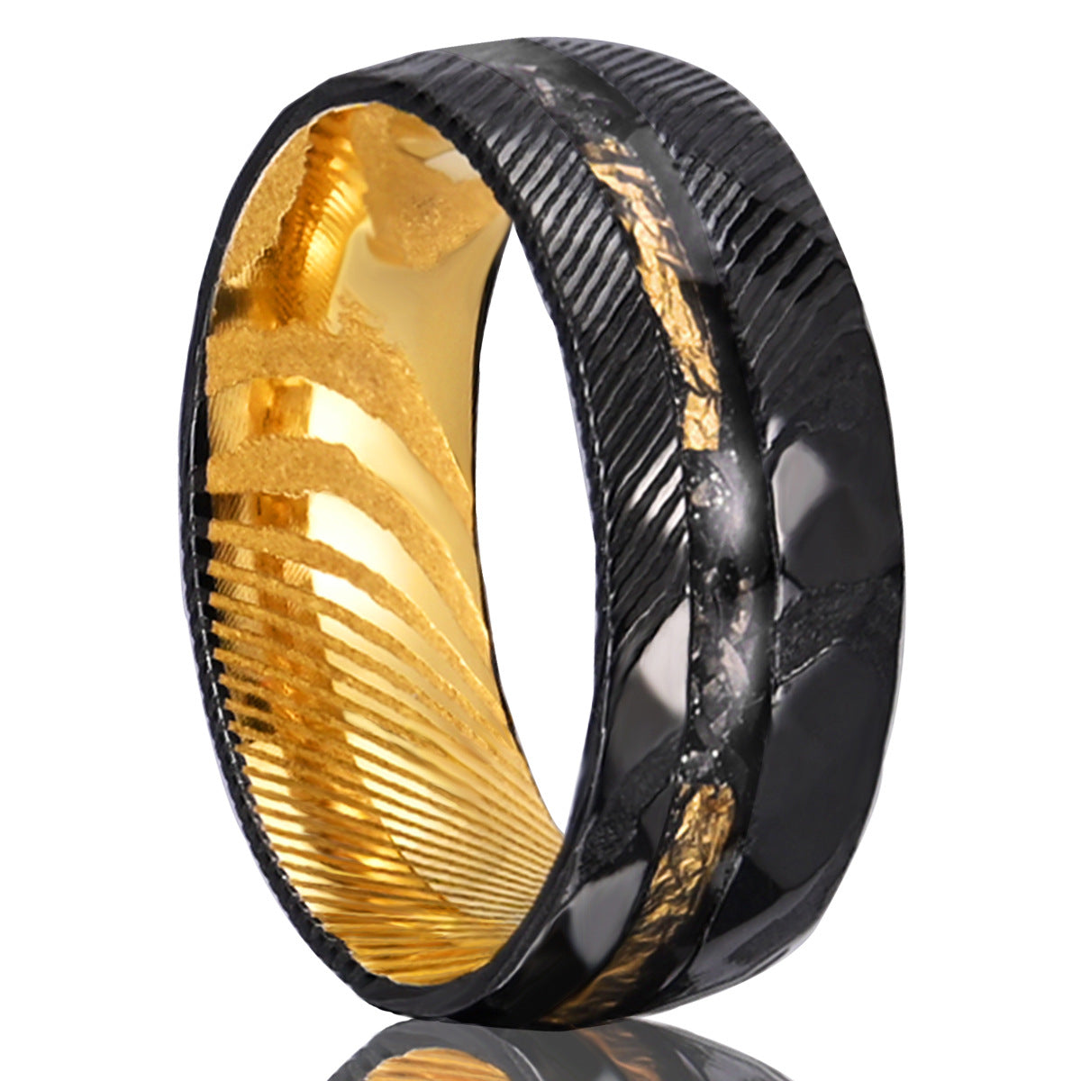 8mm Electroplated Two-color Damascus Steel Ring For Men
