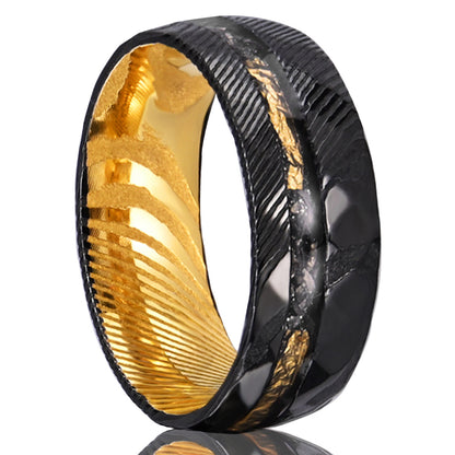 8mm Electroplated Two-color Damascus Steel Ring For Men