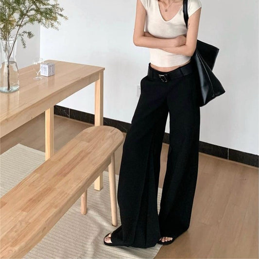 Black Hot Girl Low Waist Suit Pants For Women