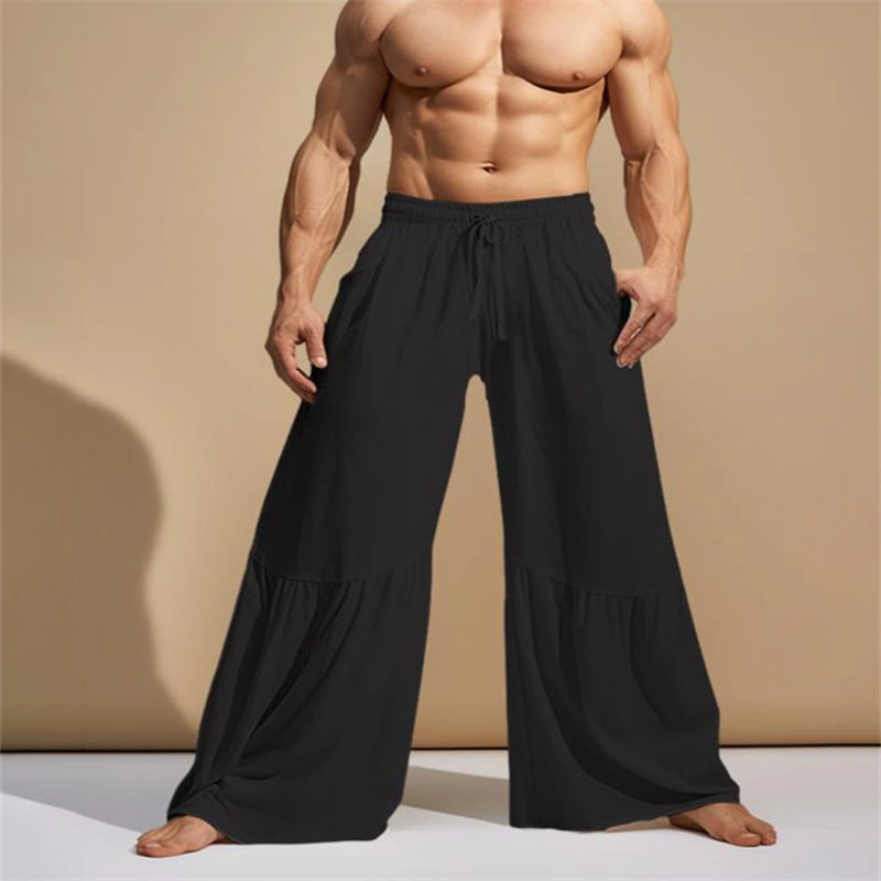 Mens Linen Springsummer Patchwork Elastic-waist Comfort Pants
