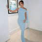 One-shoulder Ribbon Long Dress Ins Fashion Slim Sleeveless Dresses For Evening Party Club Clothing Women