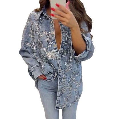 Women's Long Sleeve Denim Top Jacket Plus Size Coat