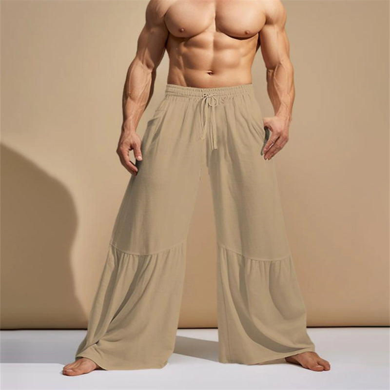 Mens Linen Springsummer Patchwork Elastic-waist Comfort Pants