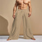 Mens Linen Springsummer Patchwork Elastic-waist Comfort Pants