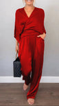 Solid Color Satin Short-sleeved Top Pants Suit Women