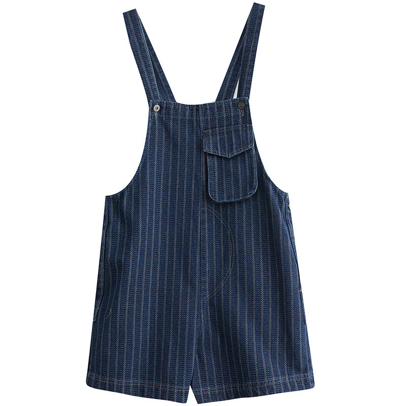 Summer New Large Vertical Stripe Denim Strap Shorts For Women