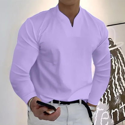 Men's V-neck Breathable Casual Long Sleeve T-shirt