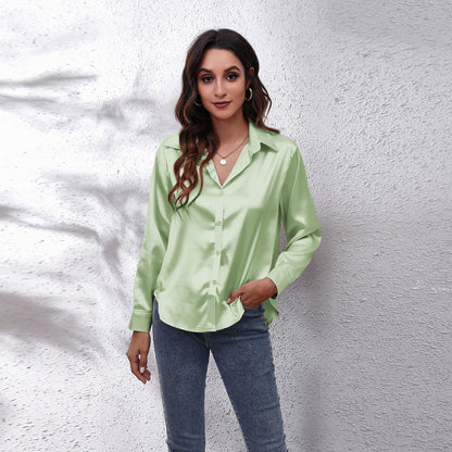 Women's Solid Color Satin Satin Long Sleeve Blouse