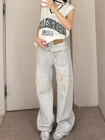 American Retro Plus Size Stitching Jeans For Women