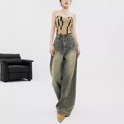 Retro Nostalgic Wide-leg Jeans For Women Summer