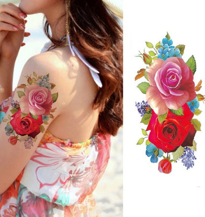Flower tattoo sticker color sketch tattoo sticker flower peony rose plum tattoo sticker
