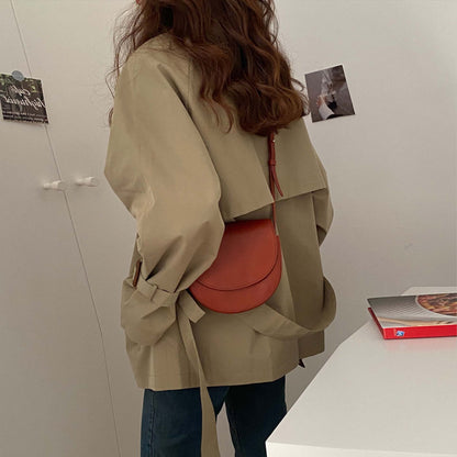 Khaki Trench Coat For Women British Style Small Short Thin Coat