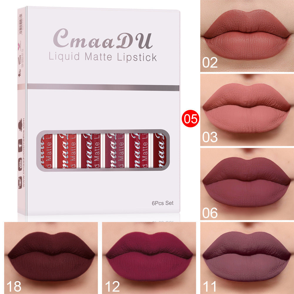 6 Pieces Of Matte Non-stick Cup Waterproof Lipstick Long Lasting Lip Gloss