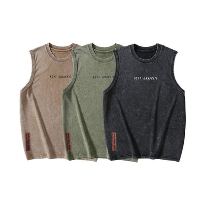 Summer Retro Washed Cotton Tank Top Vest For Men