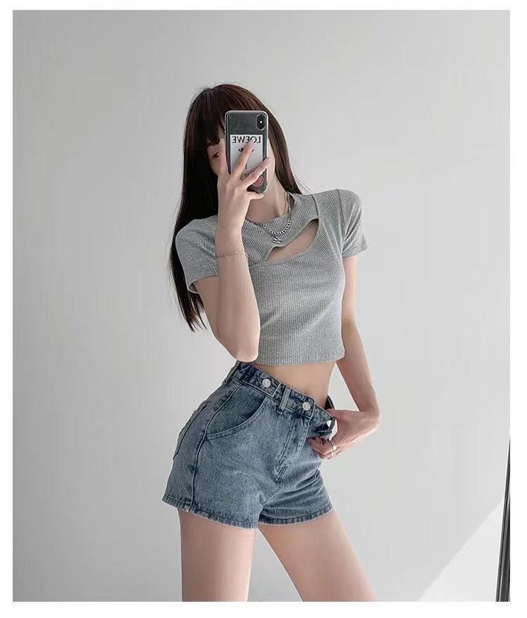 Retro Ins Street Love A-line Denim Shorts For Women