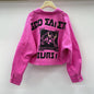 Printed Rose Red Denim Short Jacket Women Spring And Autumn
