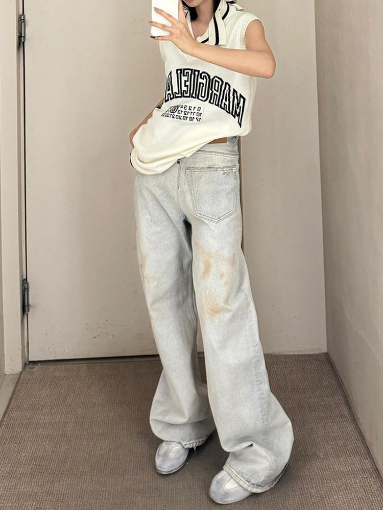American Retro Plus Size Stitching Jeans For Women
