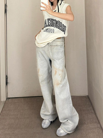 American Retro Plus Size Stitching Jeans For Women