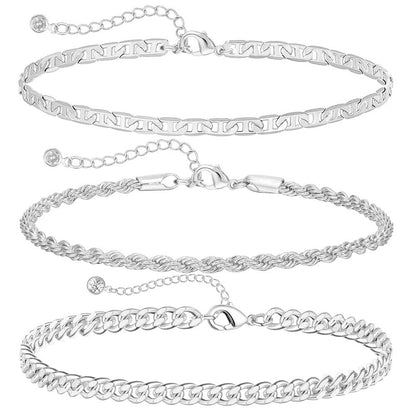 Stainless Steel Cuban Chain Three Piece Set Exquisite Beaded Fried Dough Twists Chain