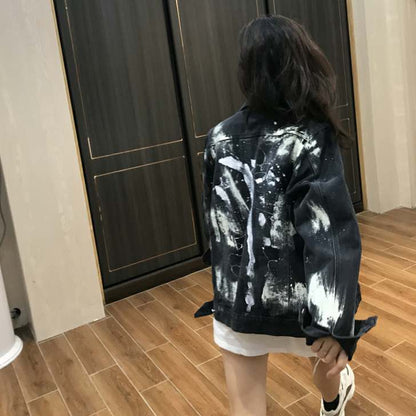 Denim jacket female black graffiti