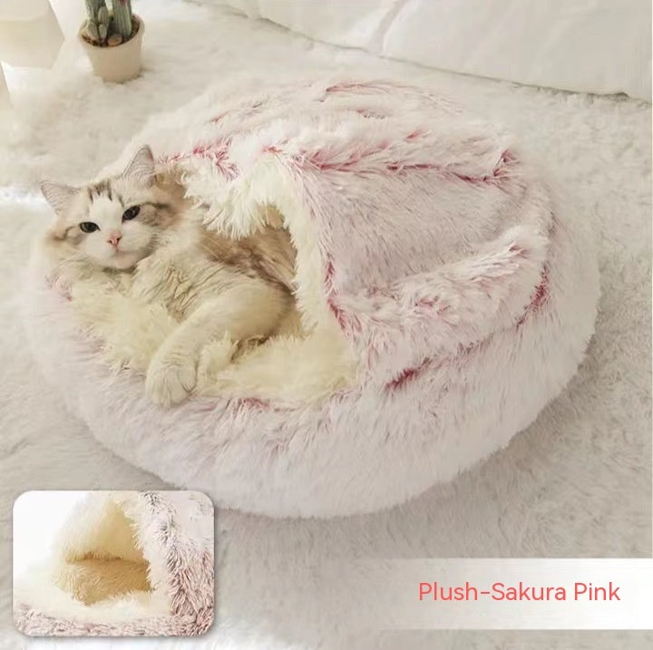 .Pet Bedding 2 In 1 Dog And Cat Bed Pet Winter Bed Round Plush Warm Bed House Soft Long Plush Pets Bed Pet Products