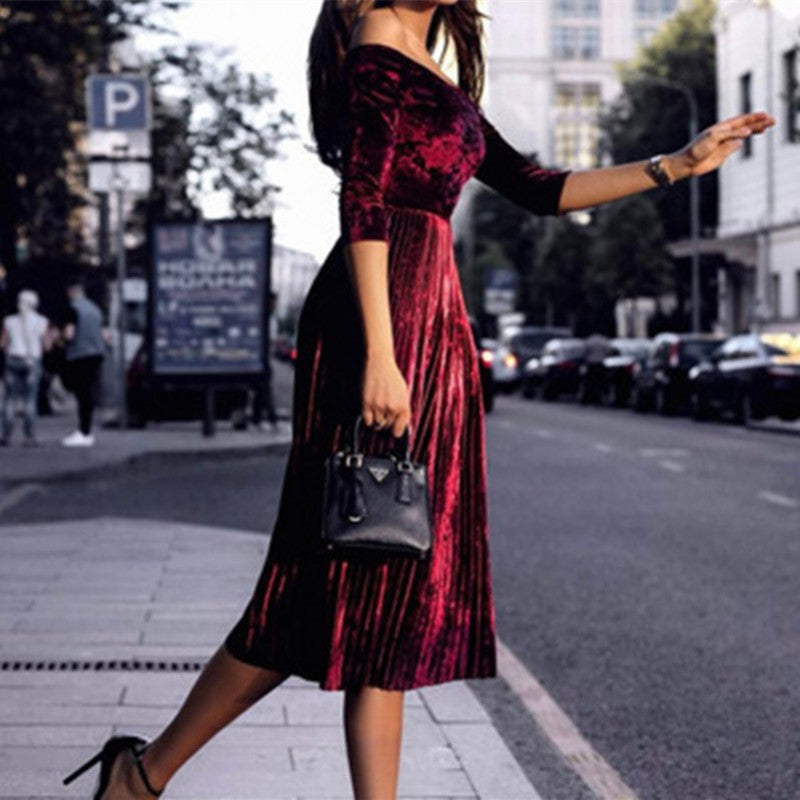 Women Solid Long Off Shoulder Dress