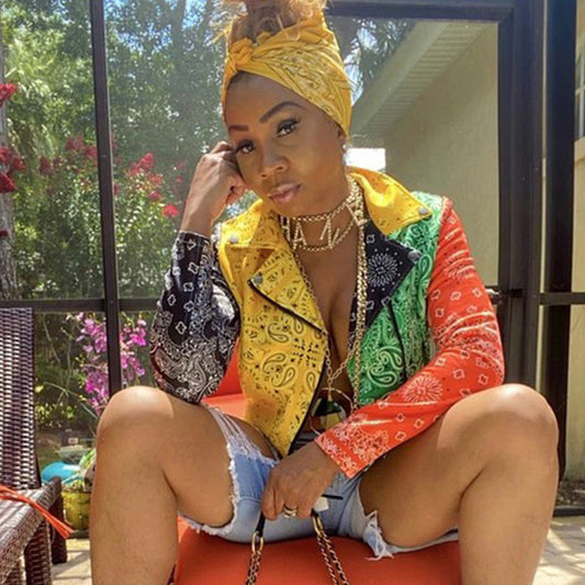 Plus Size Women's Ethnic Print Street Fashion Jacket